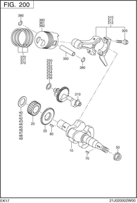 Crank,piston Group Diagram and Parts List for EK170BS0010 EK170 Subaru Engine