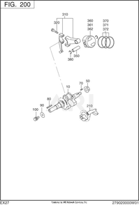 200 Crankshaft Diagram and Parts List for EX270D50164  Subaru Engine