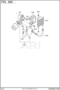 Oil Cooler Diagram and Parts List for EH722DS0441  Subaru Engine