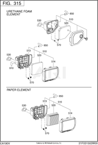 315 Intake And Exhaust Diagram and Parts List for EA190V50011  Subaru Engine