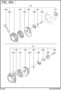 Cooling,starting Diagram and Parts List for EC025GR5108 EC025 Subaru Engine