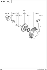 Cooling,starting Group Diagram and Parts List for EK170BS0010 EK170 Subaru Engine