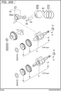 Crank,piston Group Diagram and Parts List for EK300B70020 EK300 Subaru Engine