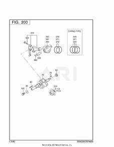 200 Crankshaft, Piston Diagram and Parts List for EX400D80051  Subaru Engine