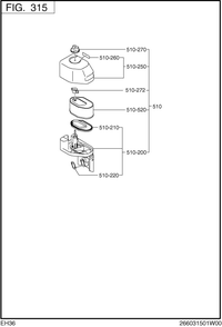 Intake Exhaust Diagram and Parts List for EH360D61011 EH360 Subaru Engine