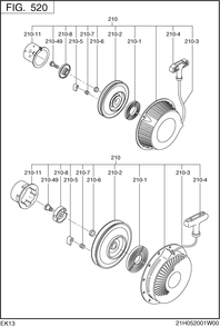 Cooling,starting Group Diagram and Parts List for EK130B70030 EK130 Subaru Engine