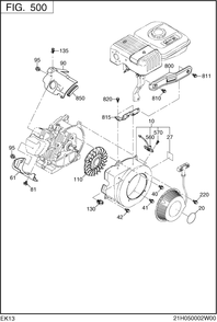 Cooling,starting Group Diagram and Parts List for EK130B70030 EK130 Subaru Engine