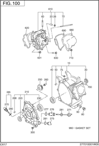 Crank Case Diagram and Parts List for EX170D40022 EX170 Subaru Engine