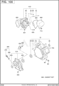 100 Crankcase Diagram and Parts List for EX300D520X2  Subaru Engine