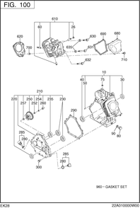 Crank Case Group Diagram and Parts List for EK280B00000 EK280 Subaru Engine