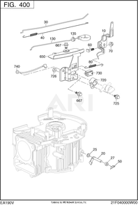 400 Governor Diagram and Parts List for EA190V50011  Subaru Engine