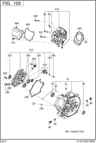 Crank Case Group Diagram and Parts List for EK170B00000 EK170 Subaru Engine