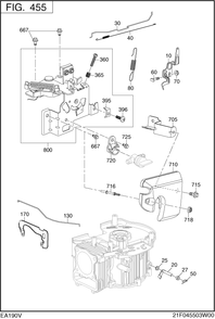 Governor Operation Diagram and Parts List for EA190V70220 EA190 Subaru Engine