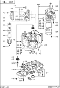 Crank Case Group Diagram and Parts List for EH650VD1040 EH650 Subaru Engine