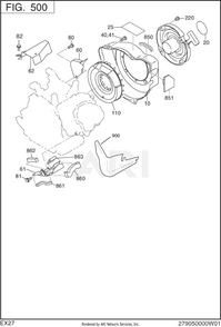 500 Cooling And Starting Diagram and Parts List for EX270DE5043  Subaru Engine