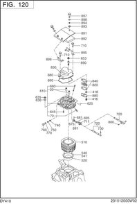 Crankcase Group Diagram and Parts List for DY410YD2600 DY410 Subaru Engine