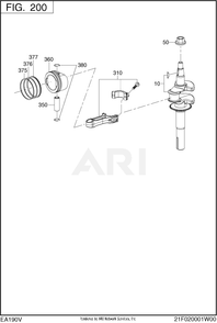 200 Crankshaft Diagram and Parts List for EA190V50011  Subaru Engine