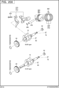 Crank,piston Group Diagram and Parts List for EK130B70030 EK130 Subaru Engine