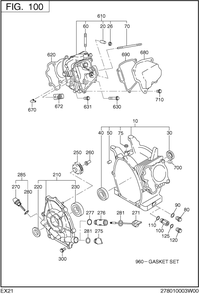 Crank Case Diagram and Parts List for EX210D41010 EX210 Subaru Engine