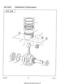 200 Crankshaft Diagram and Parts List for EH035VA1305  Subaru Engine
