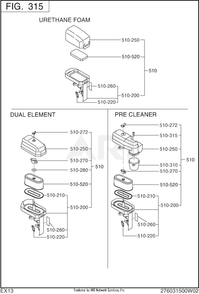 315 Intake And Exhaust Diagram and Parts List for EX130D00026  Subaru Engine