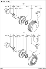 Cooling,starting Group Diagram and Parts List for EK200BS0010 EK200 Subaru Engine