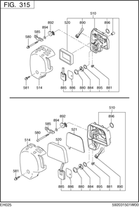 Intake Exhaust Diagram and Parts List for EH025PA1205 EH025 Subaru Engine