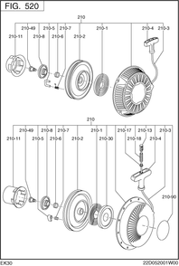Cooling,starting Group Diagram and Parts List for EK300B70020 EK300 Subaru Engine