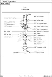 640 Carburetor Diagram and Parts List for EX400DE5220  Subaru Engine