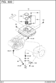 Fuel Lubricant Group Diagram and Parts List for EK170BS0010 EK170 Subaru Engine