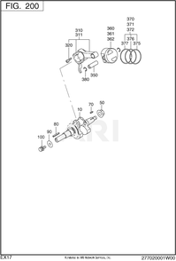 200 Crankshaft Diagram and Parts List for EX170D00170  Subaru Engine
