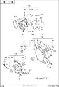 100 Crankcase Diagram and Parts List for EX130D00026  Subaru Engine