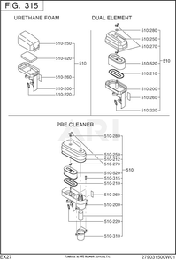 315 Intake And Exhaust Diagram and Parts List for EX270DE5043  Subaru Engine