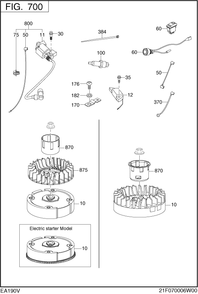 Electric Device Diagram and Parts List for EA190V53010 EA190 Subaru Engine
