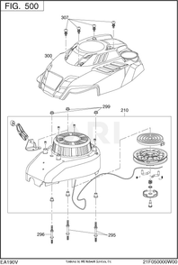 500 Cooling And Starting Diagram and Parts List for EA190V50011  Subaru Engine