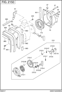 Engine Assembly Diagram and Parts List for RAS17018011 R1700i Subaru Generator