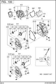 Crank Case Group Diagram and Parts List for EK130B70030 EK130 Subaru Engine