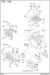 Crank Case Diagram and Parts List for EH252B02021 EH252 Subaru Engine