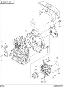 Cooling,Starting Diagram and Parts List for DY232BB1100  Subaru Engine