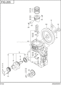 Crankshaft,Piston Diagram and Parts List for DY232BS0000  Subaru Engine