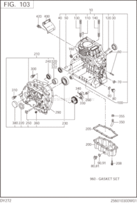 Crank Case Diagram and Parts List for DY272BS1110  Subaru Engine