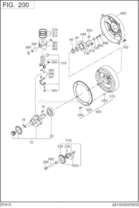 Crankshaft,Piston Diagram and Parts List for DY410DS1200  Subaru Engine