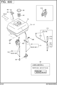 Fuel,lubricant Diagram and Parts List for EH410D65543 EH410 Subaru Engine