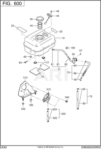600 Fuel, Lubrication Diagram and Parts List for EX400D51030  Subaru Engine
