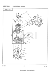 100 Crankcase Diagram and Parts List for EH035VA1305  Subaru Engine