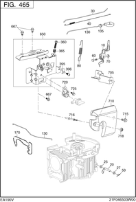 Governor Operation Diagram and Parts List for EA190V53010 EA190 Subaru Engine
