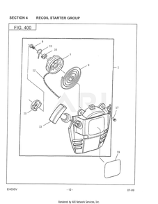 400 Recoil Starter Diagram and Parts List for EH035VA1305  Subaru Engine