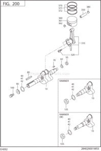 Crankshaft,Piston Diagram and Parts List for EH092D42000  Subaru Engine