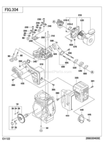 Intake Exhaust Diagram and Parts List for EH122D42130  Subaru Engine