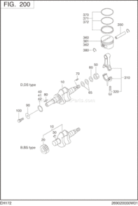 Crankshaft,Piston Diagram and Parts List for EH172BS7100  Subaru Engine